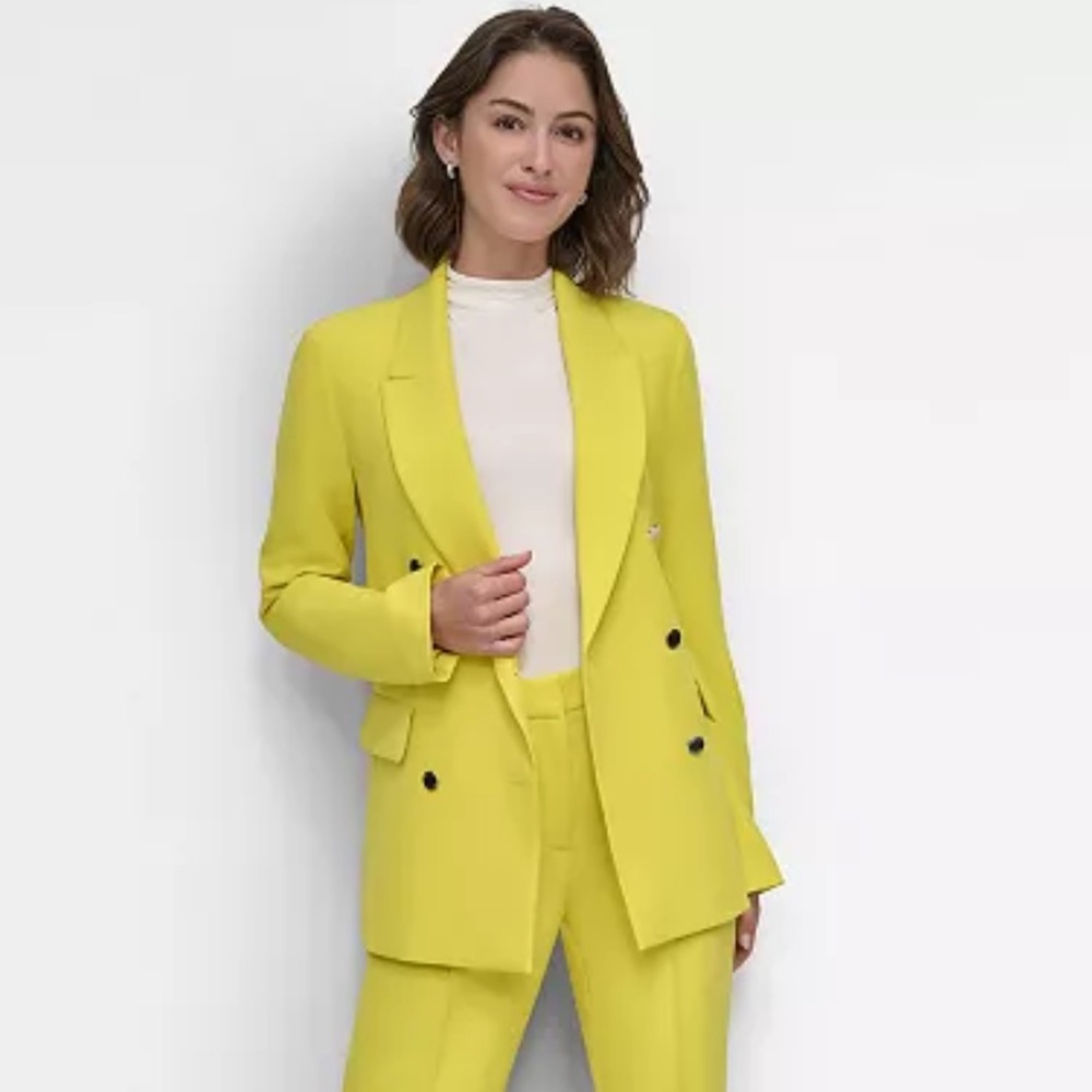 DKNY Classic Double Breasted Blazer in Acid Yellow
